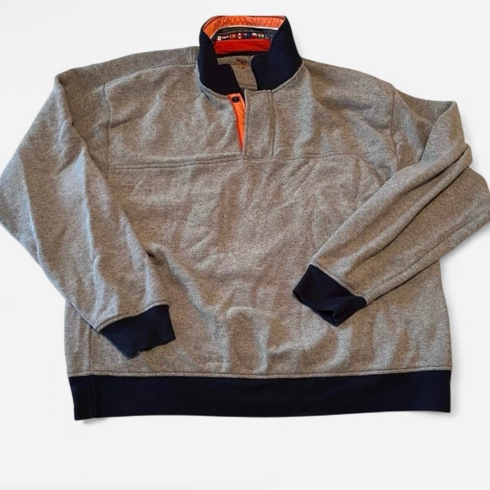 Orvis Men's Nylon-Trimmed Gray and Navy Quarter Zip Sweatshirt (XL)